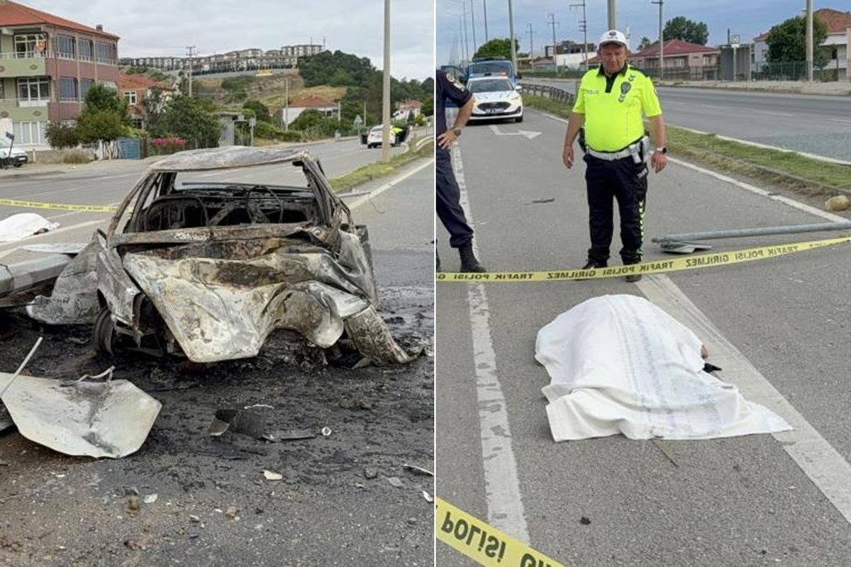 Samsun'da Trafik kazası Araç alev aldı